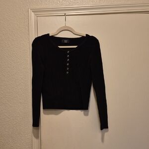 Vici Black Button-Detail Long Sleeve Blouse